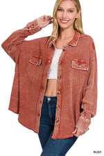 ACID WASH OVERSIZED COTTON WAFFLE SHACKET ACID WASH OVERSIZED COTTON WAFFLE SHACKET Zenana