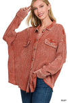 ACID WASH OVERSIZED COTTON WAFFLE SHACKET ACID WASH OVERSIZED COTTON WAFFLE SHACKET Zenana