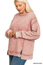 Acid Wash Ribbed Exposed-Seam Pullover Acid Wash Ribbed Exposed-Seam Pullover Zenana