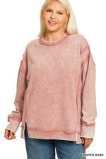 Acid Wash Ribbed Exposed-Seam Pullover Acid Wash Ribbed Exposed-Seam Pullover Zenana