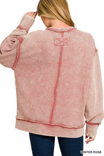 Acid Wash Ribbed Exposed-Seam Pullover Acid Wash Ribbed Exposed-Seam Pullover Zenana