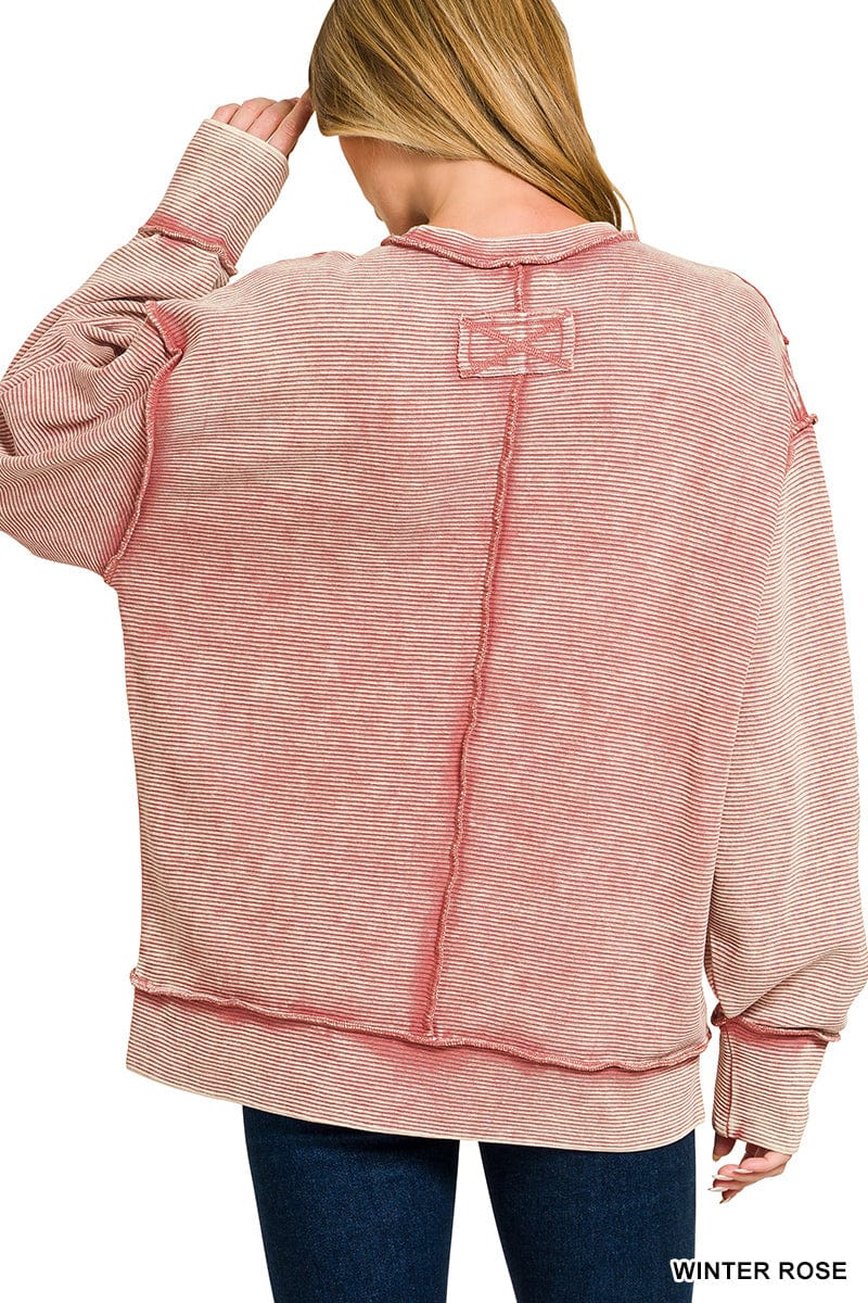 Acid Wash Ribbed Exposed-Seam Pullover Acid Wash Ribbed Exposed-Seam Pullover Zenana