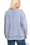 Acid Wash Ribbed Exposed-Seam Pullover Acid Wash Ribbed Exposed-Seam Pullover Zenana