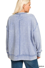 Acid Wash Ribbed Exposed-Seam Pullover Acid Wash Ribbed Exposed-Seam Pullover Zenana