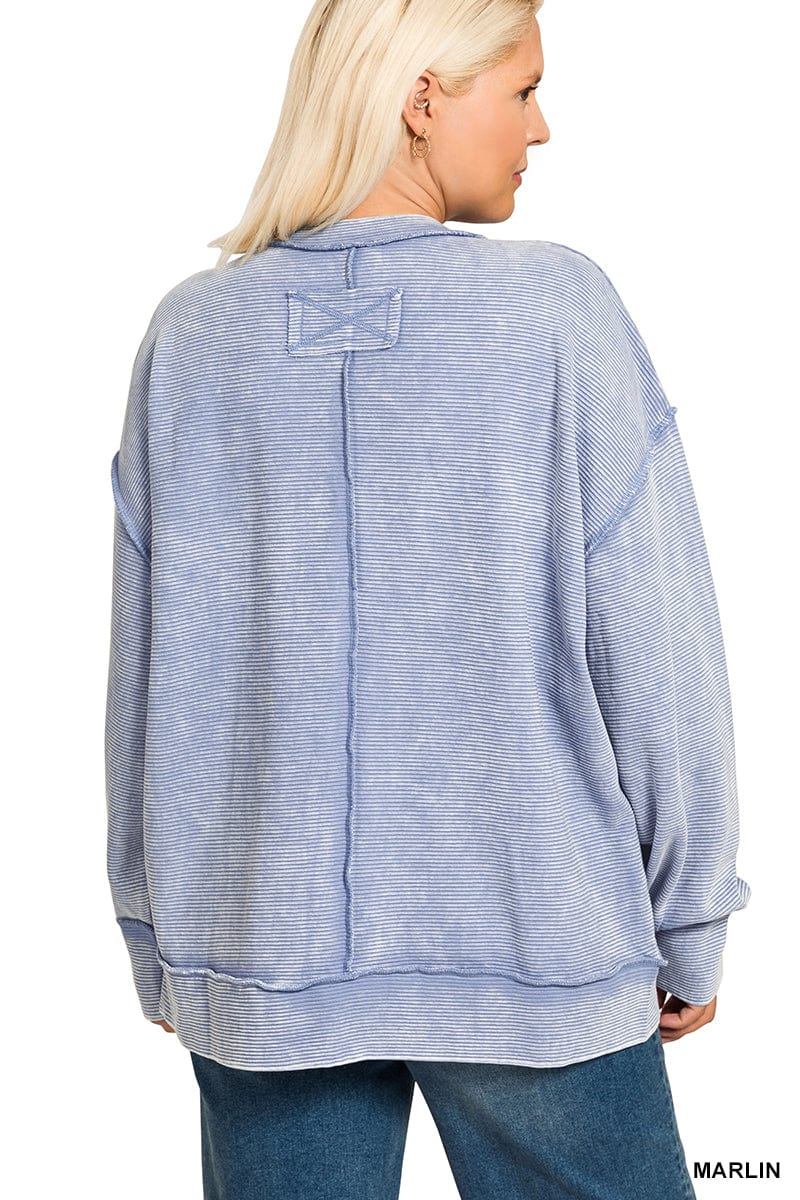 Acid Wash Ribbed Exposed-Seam Pullover Acid Wash Ribbed Exposed-Seam Pullover Zenana