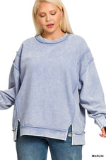Acid Wash Ribbed Exposed-Seam Pullover Acid Wash Ribbed Exposed-Seam Pullover Zenana