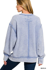 Acid Wash Ribbed Exposed-Seam Pullover Acid Wash Ribbed Exposed-Seam Pullover Zenana