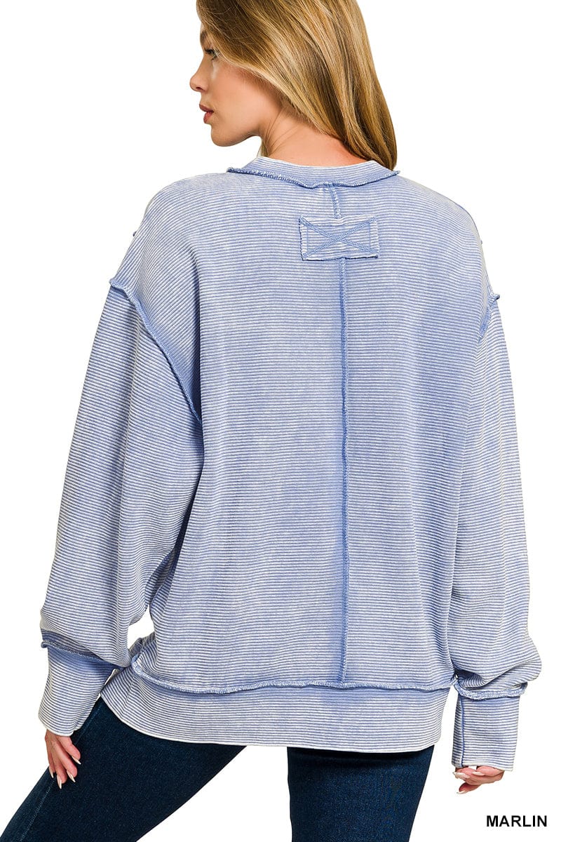 Acid Wash Ribbed Exposed-Seam Pullover Acid Wash Ribbed Exposed-Seam Pullover Zenana