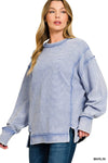 Acid Wash Ribbed Exposed-Seam Pullover Acid Wash Ribbed Exposed-Seam Pullover Zenana