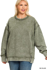 Acid Wash Ribbed Exposed-Seam Pullover Acid Wash Ribbed Exposed-Seam Pullover Zenana
