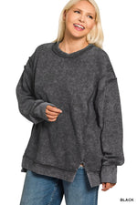 Acid Wash Ribbed Exposed-Seam Pullover Acid Wash Ribbed Exposed-Seam Pullover Zenana