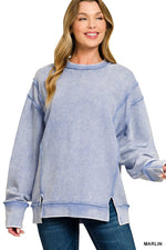 Acid Wash Ribbed Exposed-Seam Pullover Acid Wash Ribbed Exposed-Seam Pullover Zenana Marlin / Small