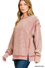Acid Wash Ribbed Exposed-Seam Pullover Acid Wash Ribbed Exposed-Seam Pullover Zenana Winter Rose / Small