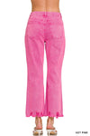 ACID WASHED HIGH WAIST DISTRESSED STRAIGHT PANTS - Hot Pink Zenana