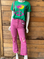 ACID WASHED HIGH WAIST DISTRESSED STRAIGHT PANTS - Hot Pink ACID WASHED HIGH WAIST DISTRESSED STRAIGHT PANTS - Hot Pink Zenana