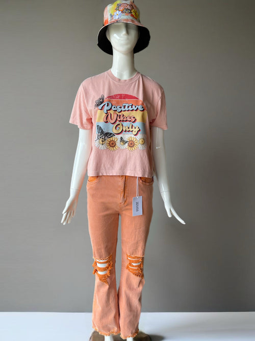 ACID WASHED HIGH WAIST DISTRESSED STRAIGHT PANTS - Orange ACID WASHED HIGH WAIST DISTRESSED STRAIGHT PANTS - Orange Zenana
