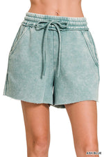 Ash Blue Acid Wash Fleece Drawstring Shorts Ash Blue Acid Wash Fleece Drawstring Shorts Zenana Shorts