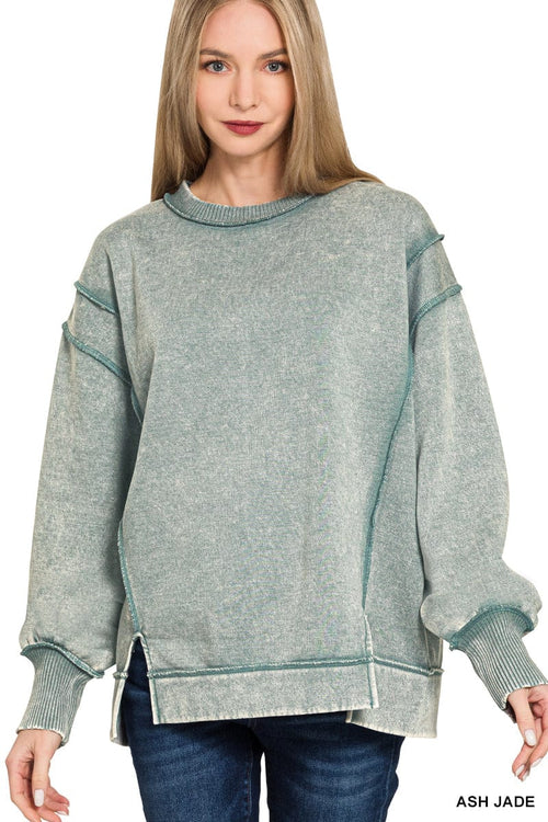 Ash Jade Acid Washed Exposed Seam Sweatshirt Ash Jade Acid Washed Exposed Seam Sweatshirt Zenana
