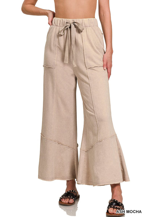 ASH MOCHA EXPOSED-SEAM FLARE HEM PANTS ASH MOCHA EXPOSED-SEAM FLARE HEM PANTS Zenana
