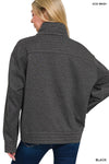 Black Acid Wash Half Snap Button Front Fleece Sweatshirt Black Acid Wash Half Snap Button Front Fleece Sweatshirt Zenana