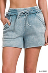 Blue Grey Acid Wash Fleece Drawstring Shorts Blue Grey Acid Wash Fleece Drawstring Shorts Zenana Shorts