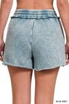 Blue Grey Acid Wash Fleece Drawstring Shorts Blue Grey Acid Wash Fleece Drawstring Shorts Zenana Shorts