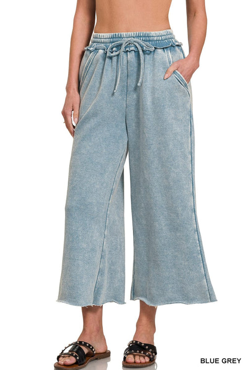 Blue Grey Acid Wash Fleece Palazzo Sweatpants Blue Grey Acid Wash Fleece Palazzo Sweatpants Zenana