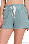 Blue Grey Double Gauze Elasticband Shorts Zenana Shorts