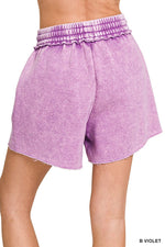 Bright Violet Acid Wash Fleece Drawstring Shorts Bright Violet Acid Wash Fleece Drawstring Shorts Zenana