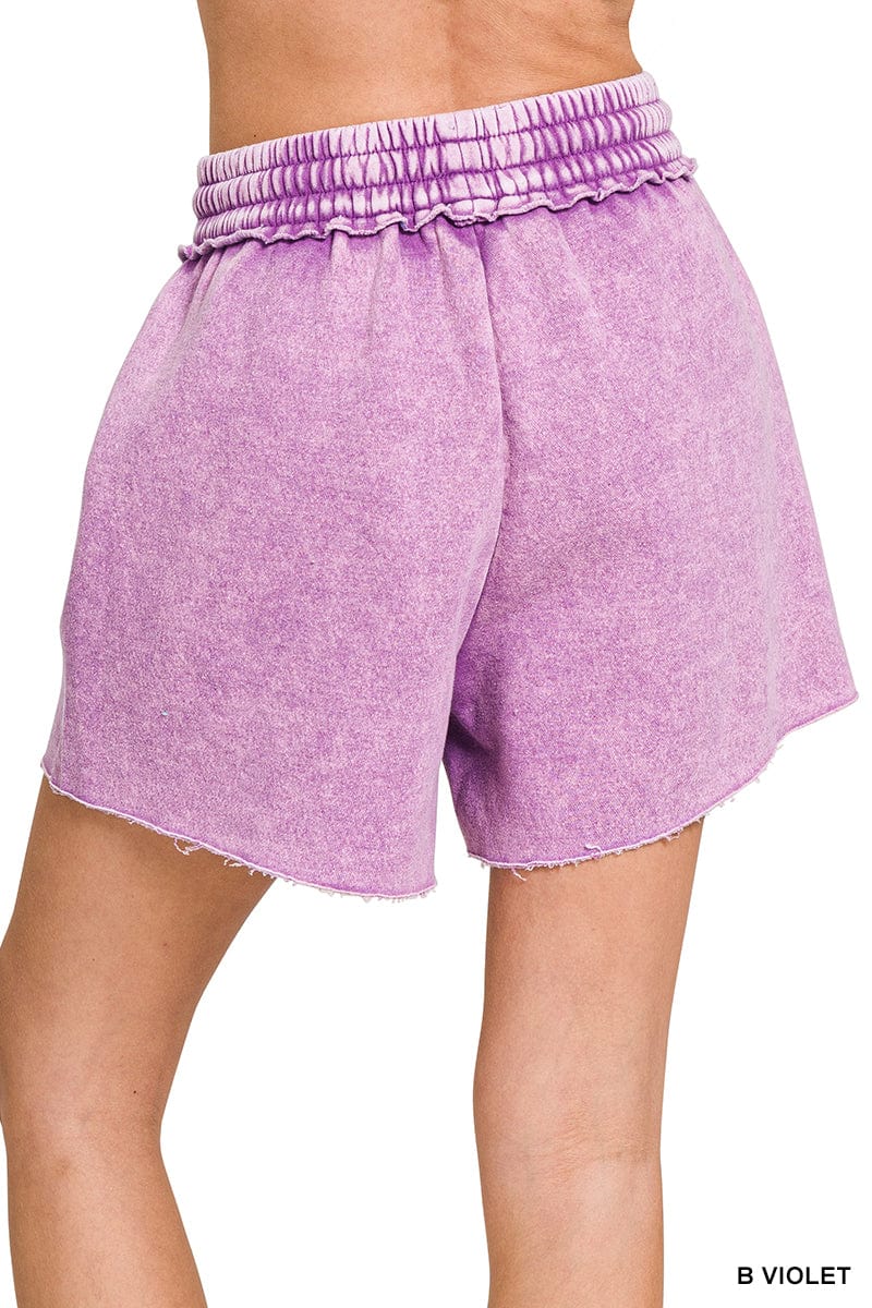 Bright Violet Acid Wash Fleece Drawstring Shorts Bright Violet Acid Wash Fleece Drawstring Shorts Zenana