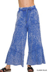 CLASSIC BLUE EXPOSED-SEAM FLARE HEM PANTS WITH POCKETS CLASSIC BLUE EXPOSED-SEAM FLARE HEM PANTS WITH POCKETS Zenana