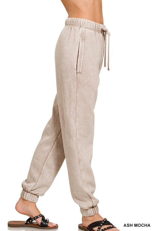 Cuffed Acid Wash Fleece Sweatpants w/ Pockets Cuffed Acid Wash Fleece Sweatpants w/ Pockets Zenana