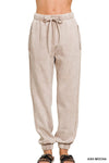 Cuffed Acid Wash Fleece Sweatpants w/ Pockets Cuffed Acid Wash Fleece Sweatpants w/ Pockets Zenana Ash Mocha / Small