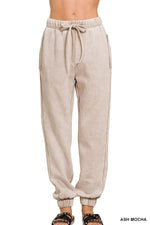 Cuffed Acid Wash Fleece Sweatpants w/ Pockets Cuffed Acid Wash Fleece Sweatpants w/ Pockets Zenana Ash Mocha / Small
