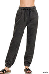Cuffed Acid Wash Fleece Sweatpants w/ Pockets Cuffed Acid Wash Fleece Sweatpants w/ Pockets Zenana Black / Small