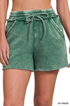 Dark Green Acid Wash Fleece Drawstring Shorts Dark Green Acid Wash Fleece Drawstring Shorts Zenana Shorts