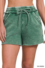 Dark Green Acid Wash Fleece Drawstring Shorts Dark Green Acid Wash Fleece Drawstring Shorts Zenana Shorts