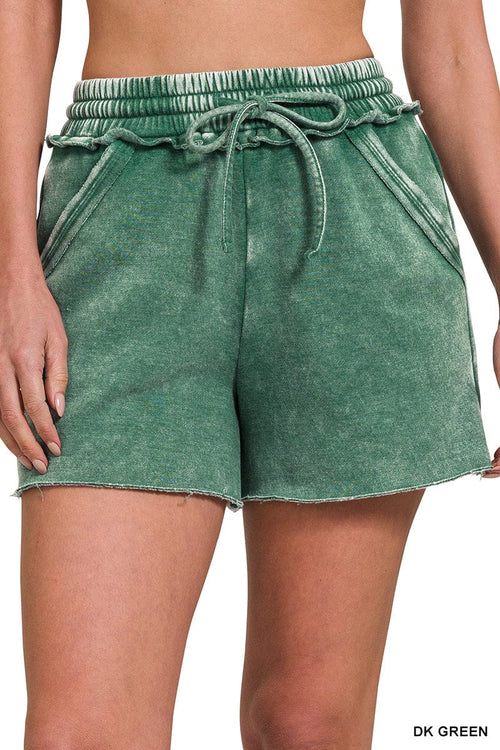 Dark Green Acid Wash Fleece Drawstring Shorts Dark Green Acid Wash Fleece Drawstring Shorts Zenana Shorts