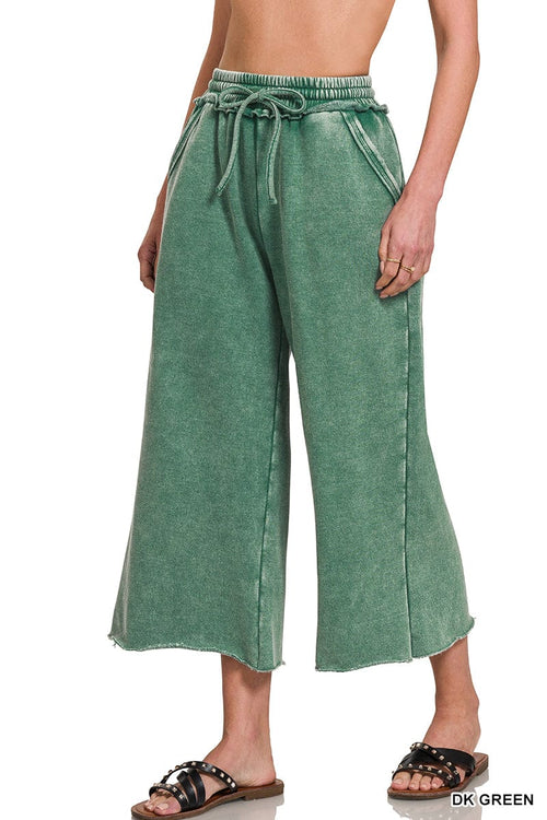 Dark Green Acid Wash Fleece Palazzo Sweatpants Dark Green Acid Wash Fleece Palazzo Sweatpants Zenana