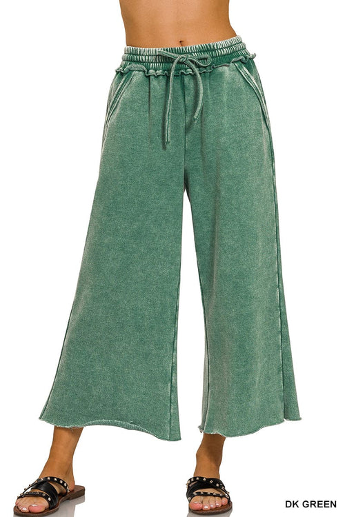 Dark Green Acid Wash Fleece Palazzo Sweatpants Dark Green Acid Wash Fleece Palazzo Sweatpants Zenana