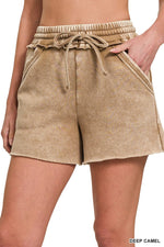 Deep Camel Acid Wash Fleece Drawstring Shorts Deep Camel Acid Wash Fleece Drawstring Shorts Zenana