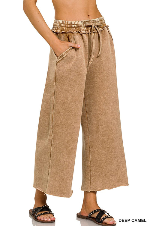 Deep Camel Acid Wash Fleece Palazzo Sweatpants Deep Camel Acid Wash Fleece Palazzo Sweatpants Zenana