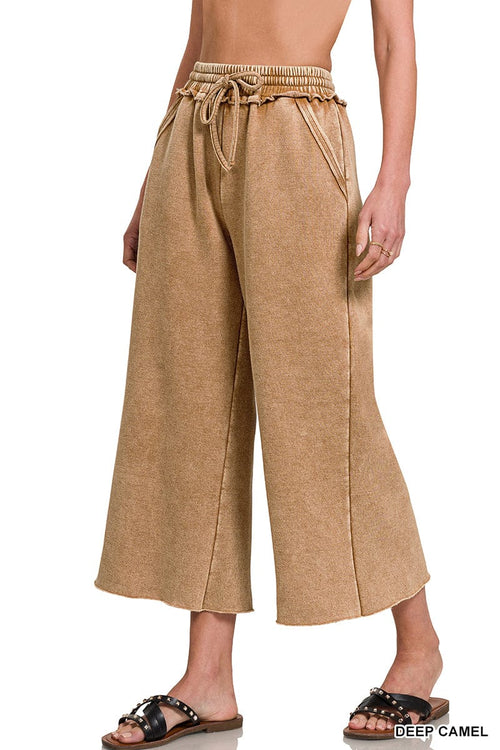 Deep Camel Acid Wash Fleece Palazzo Sweatpants Deep Camel Acid Wash Fleece Palazzo Sweatpants Zenana