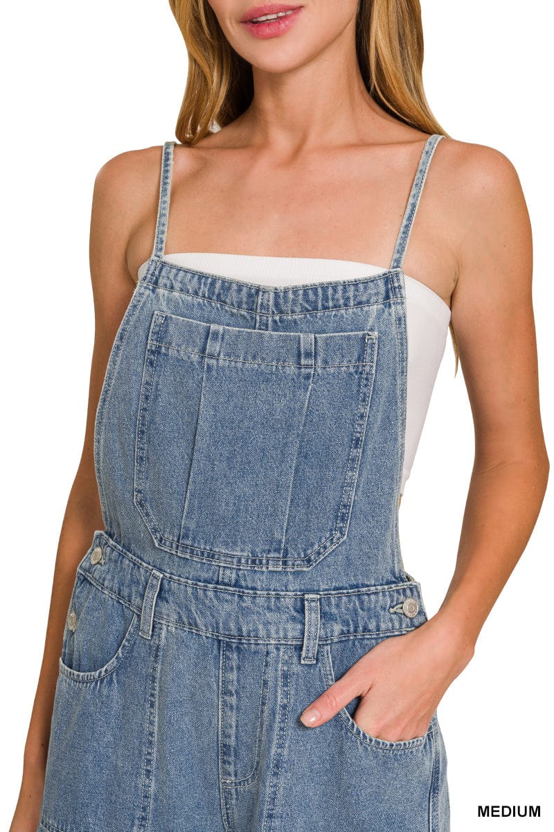 Denim Medium Washed Wide Leg Overalls Denim Medium Washed Wide Leg Overalls Zenana