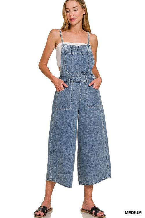 Denim Medium Washed Wide Leg Overalls Denim Medium Washed Wide Leg Overalls Zenana