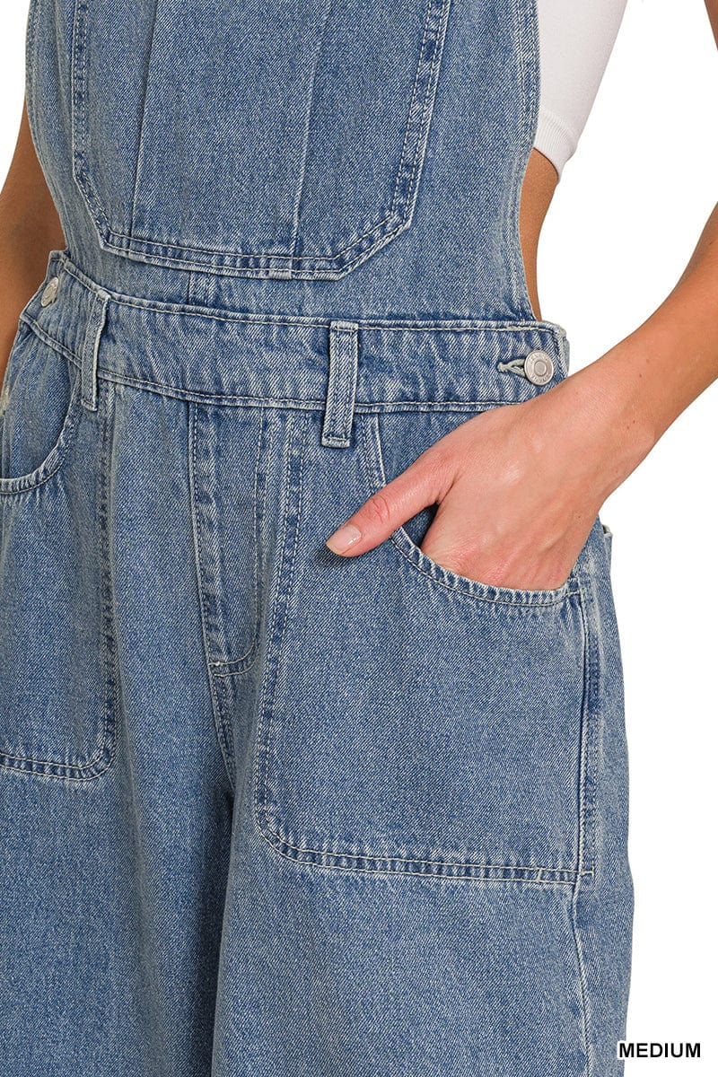Denim Medium Washed Wide Leg Overalls Denim Medium Washed Wide Leg Overalls Zenana
