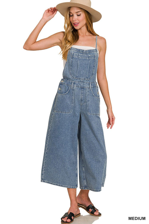 Denim Medium Washed Wide Leg Overalls Denim Medium Washed Wide Leg Overalls Zenana