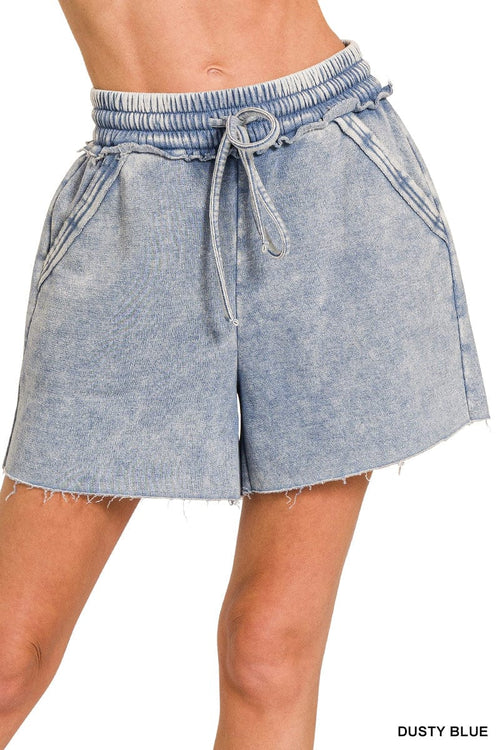 Dusty Blue Acid Wash Fleece Drawstring Shorts Dusty Blue Acid Wash Fleece Drawstring Shorts Zenana Shorts