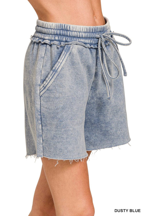 Dusty Blue Acid Wash Fleece Drawstring Shorts Dusty Blue Acid Wash Fleece Drawstring Shorts Zenana Shorts