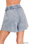 Dusty Blue Acid Wash Fleece Drawstring Shorts Dusty Blue Acid Wash Fleece Drawstring Shorts Zenana Shorts